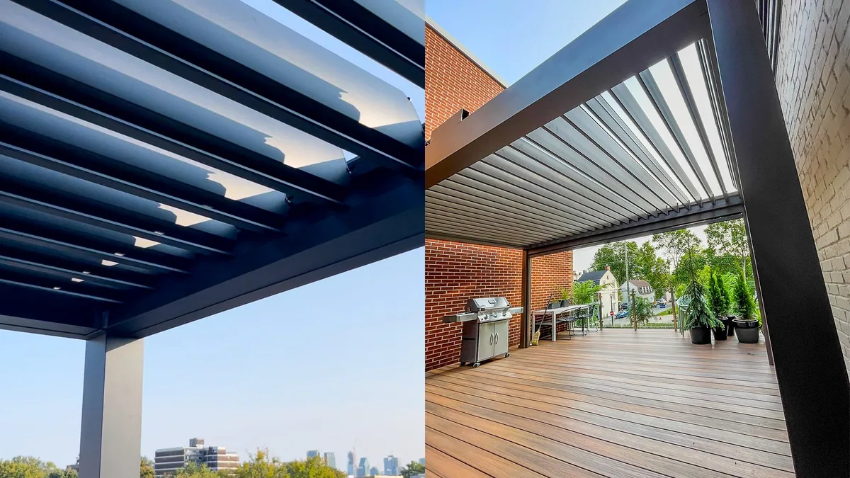 Lames orientables d’une pergola bioclimatique entretenues pour l’été