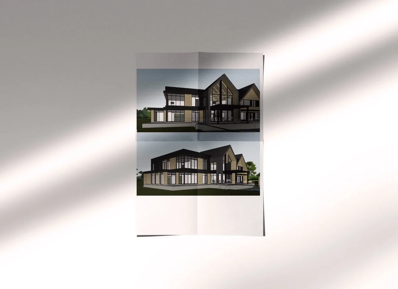 Architect’s drawing for the wall-mounted pergola project, St-Félicien